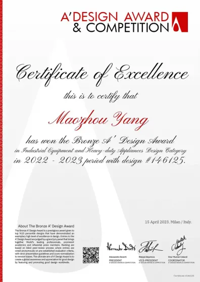 A’ Design Award — Certificate of excellence